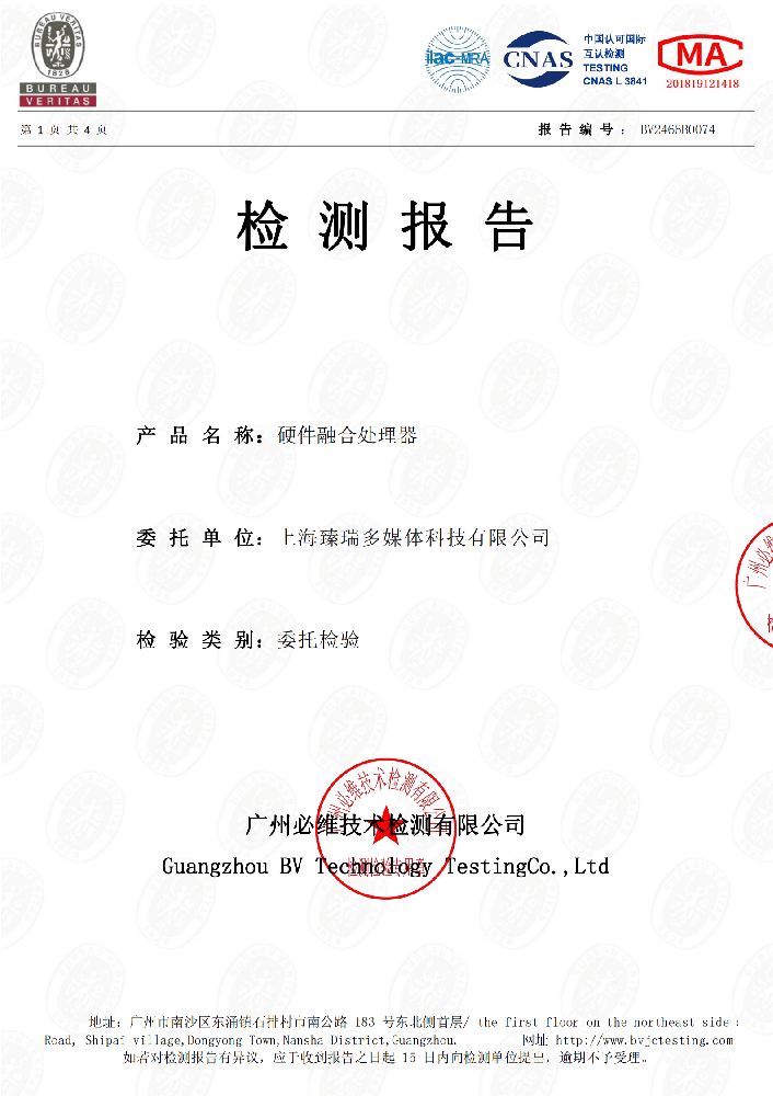 检测报告-硬件融合处理器